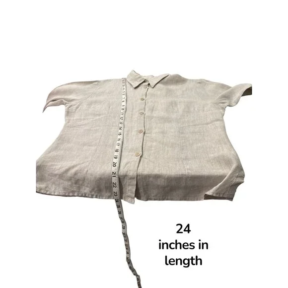 M&M 100% Linen Button Front Blouse Beige Italy 3/4 Sleeve 48 L - Picture 10 of 10